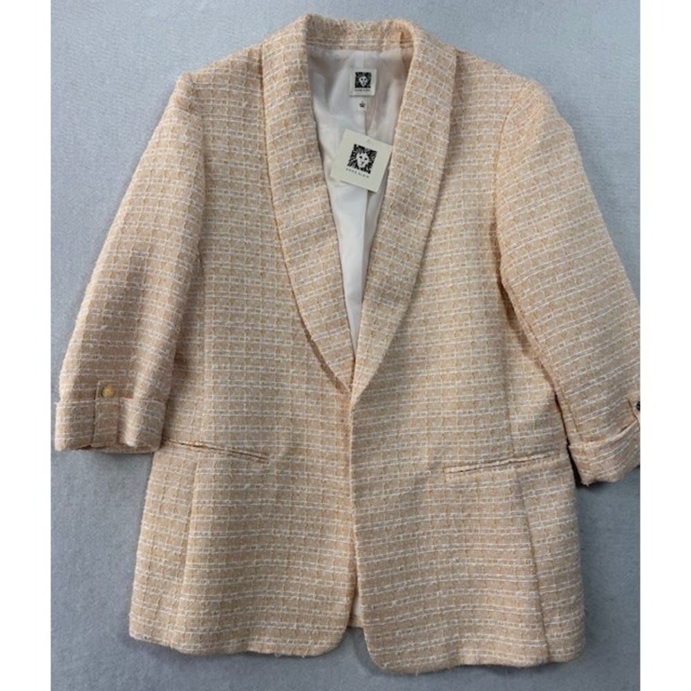 Anne‎ Klein Womens Tweed Shawl Collar Blazer Honeycomb Multi Gold Metallic L NEW